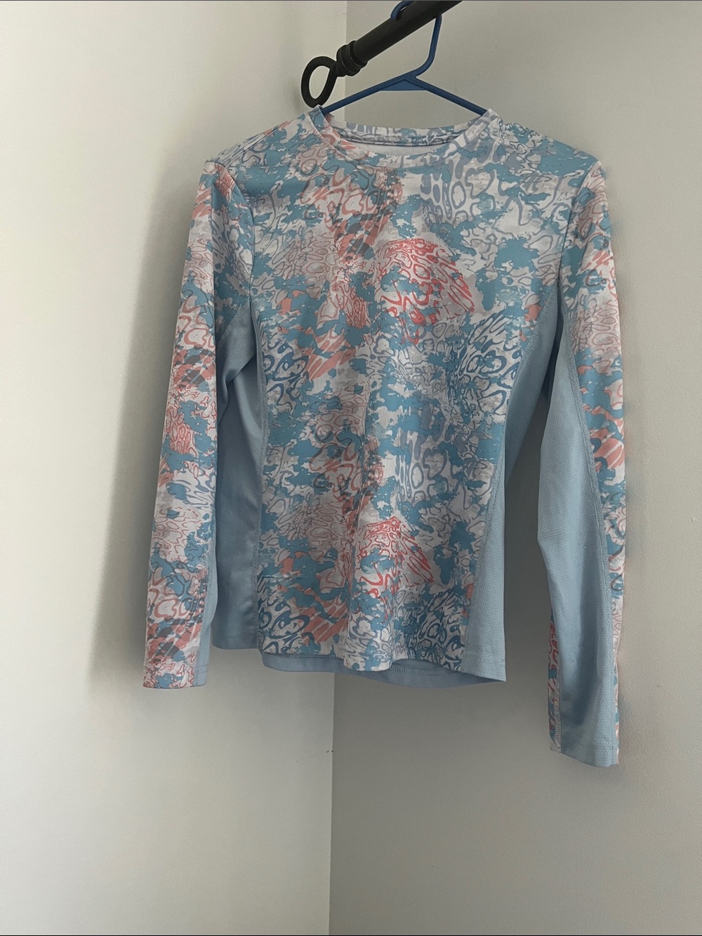 Light Blue Long Sleeve Abstract Print Top
